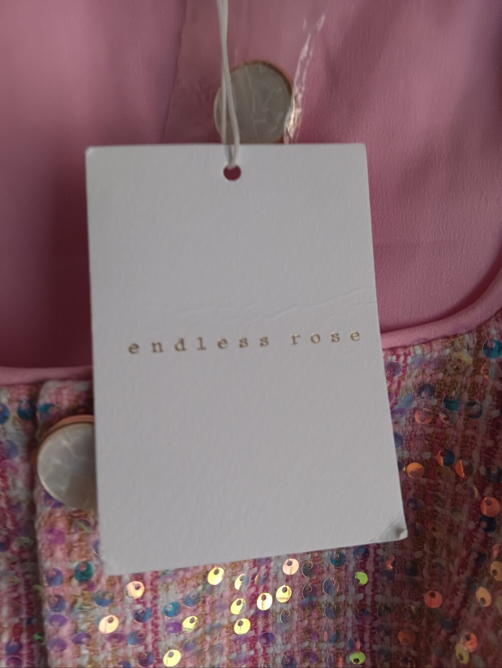 Endless Rose Sequin Tweed Pink Shift Dress Size S NEW W TAGS - Picture 7 of 10